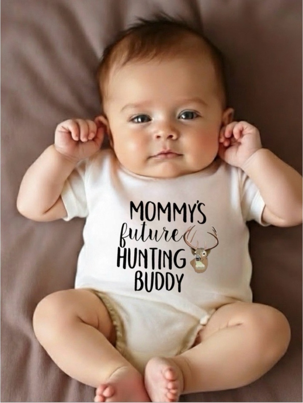 Gender Neutral Unisex Mommy's Future Hunting Buddy onesie bodysuit 0-3 months